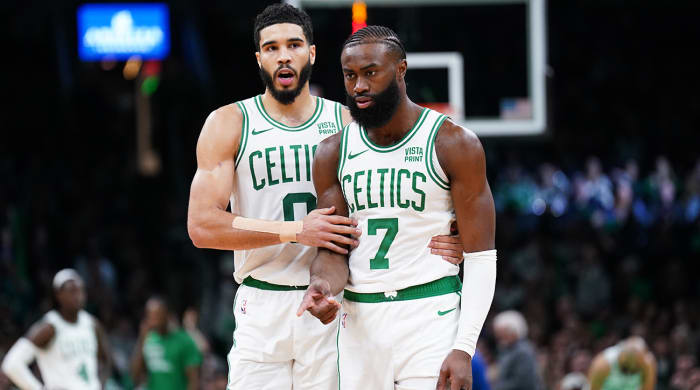 Jayson Tatum and Jaylen Brown of the Boston Celtics
